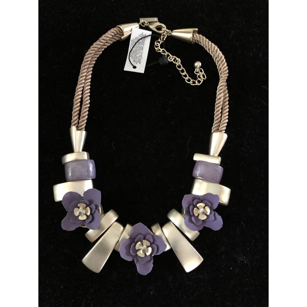 WHITE HOUSE BLACK MARKET Flower Rope Necklace Gold Purple NWT